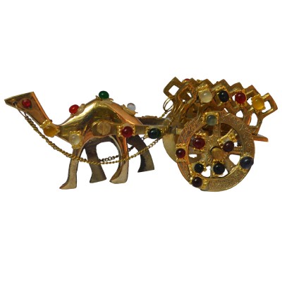 Yellow And Gold-Toned Brass Camel Cart